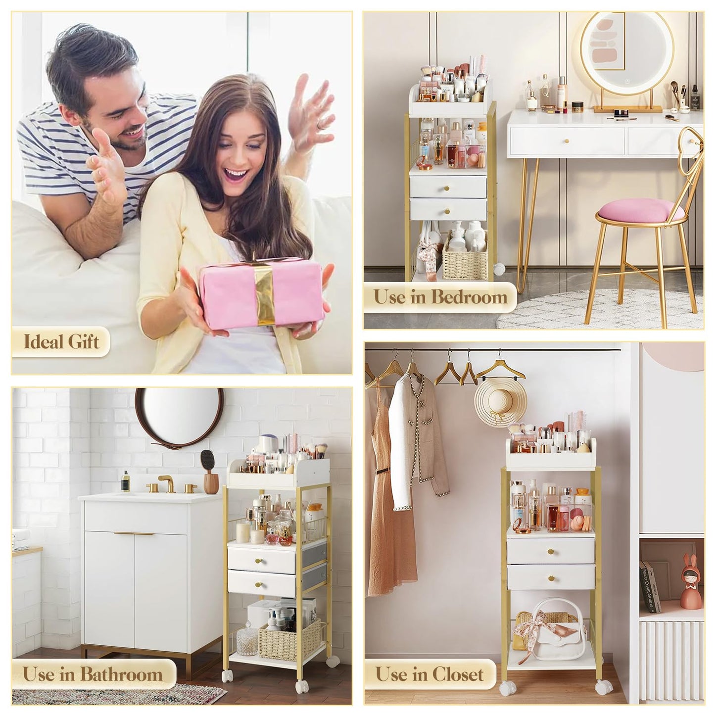 Makeup Organizer, Floor Skincare Organizers Make Up Organizers and Storage with Drawers, Vanity Organizer Cosmetics Display Cases Holder for Skin Care Nail Polish Perfume Gold