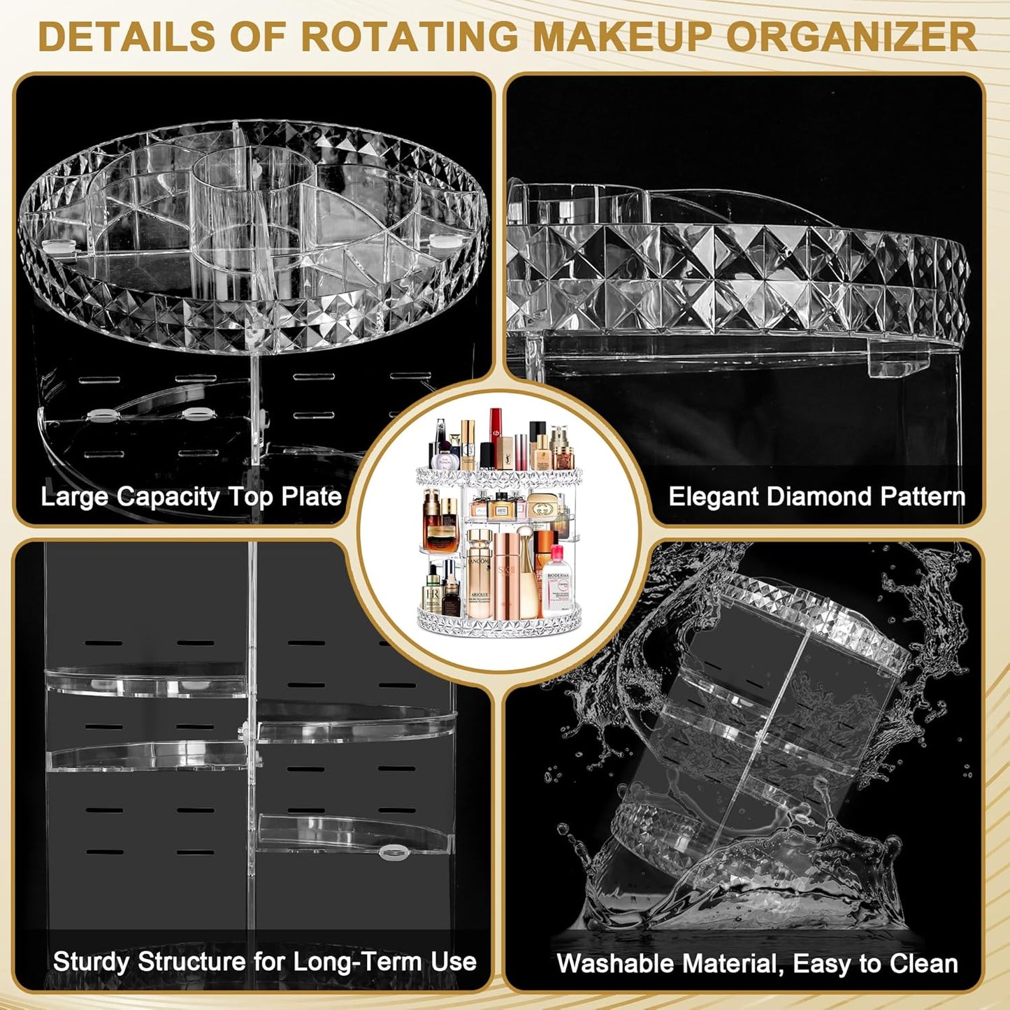 Rotating Makeup Organizer Clear Makeup Organizer with Lipstick Organizer, Large Capacity Makeup Organizer for Vanity 360 Spinning Perfume Organizer, 6-Layer Adjustable Makeup Organizers