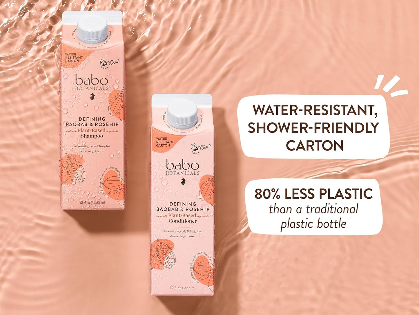Babo Botanicals Defining Baobab & Rosehip Shampoo | Conditioner Bundle for Extra Dry Curly Hair - Smooth & Define with Passion Fruit Ferment