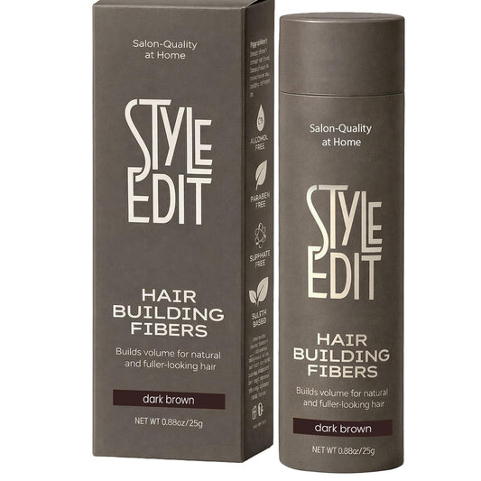 Style Edit Hair Building Fibers - Conceal Thinning Hair & Receding Hairlines | 100% Plant-Based, Dark Brown, 0.88oz