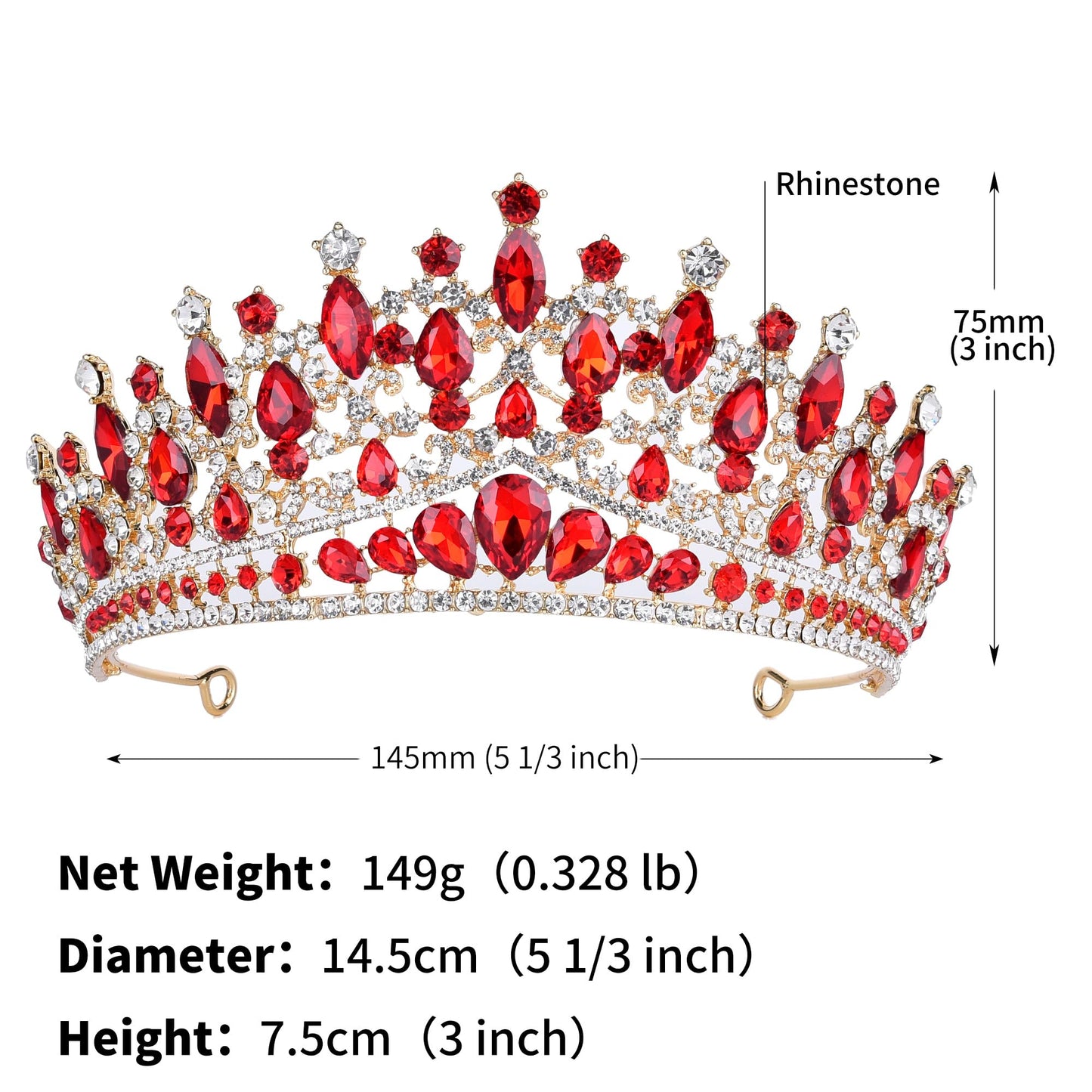 ShulaSHOP Red Wedding Tiara for Women, Crowns for Women Rhinestone Bridal Crown Princess Tiara Headband, Costume Party Accessories for Brithday Halloween