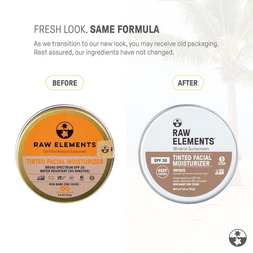 Raw Element Ultra-Moisturizing Tinted Face Cream - SPF 30 Mineral Sunscreen | Non-Toxic, Reef Friendly, Bronze, 1.8 oz