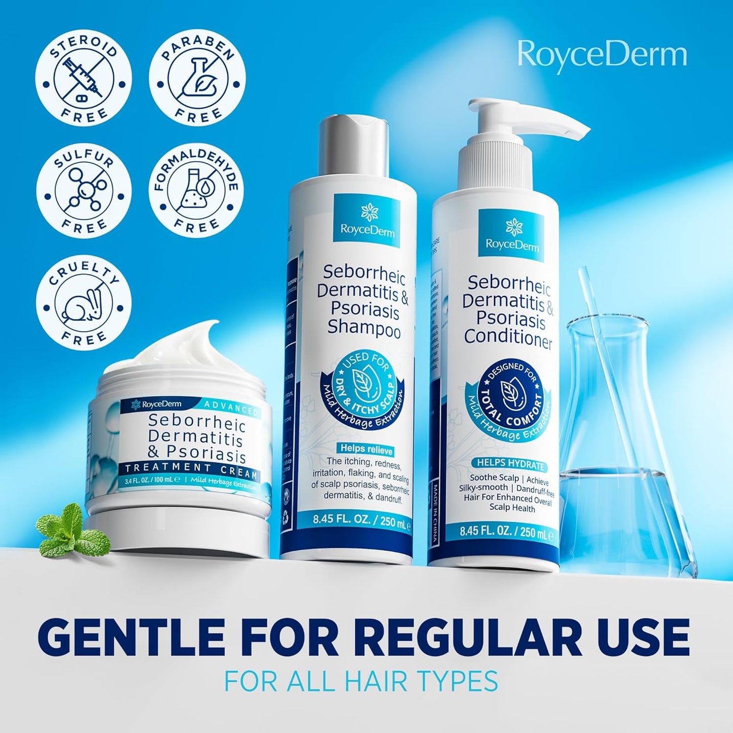 Seborrheic Dermatitis & Psoriasis Cream by [Brand Name] - Scalp Therapy Set for Itching Relief & Flaking Control