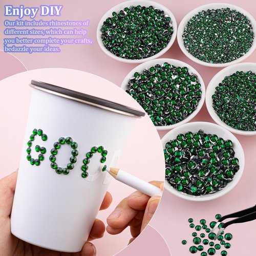 25000Pcs Resin Rhinestones for Crafting, Emerald Green 2-6mm Mixed Sizes Non Hotfix Flatback Gems with 1Pcs Glue, Bedazzling Crystal for DIY Craft Clothing Mugs Tumblers Shoes Fabric Decor Nail Art