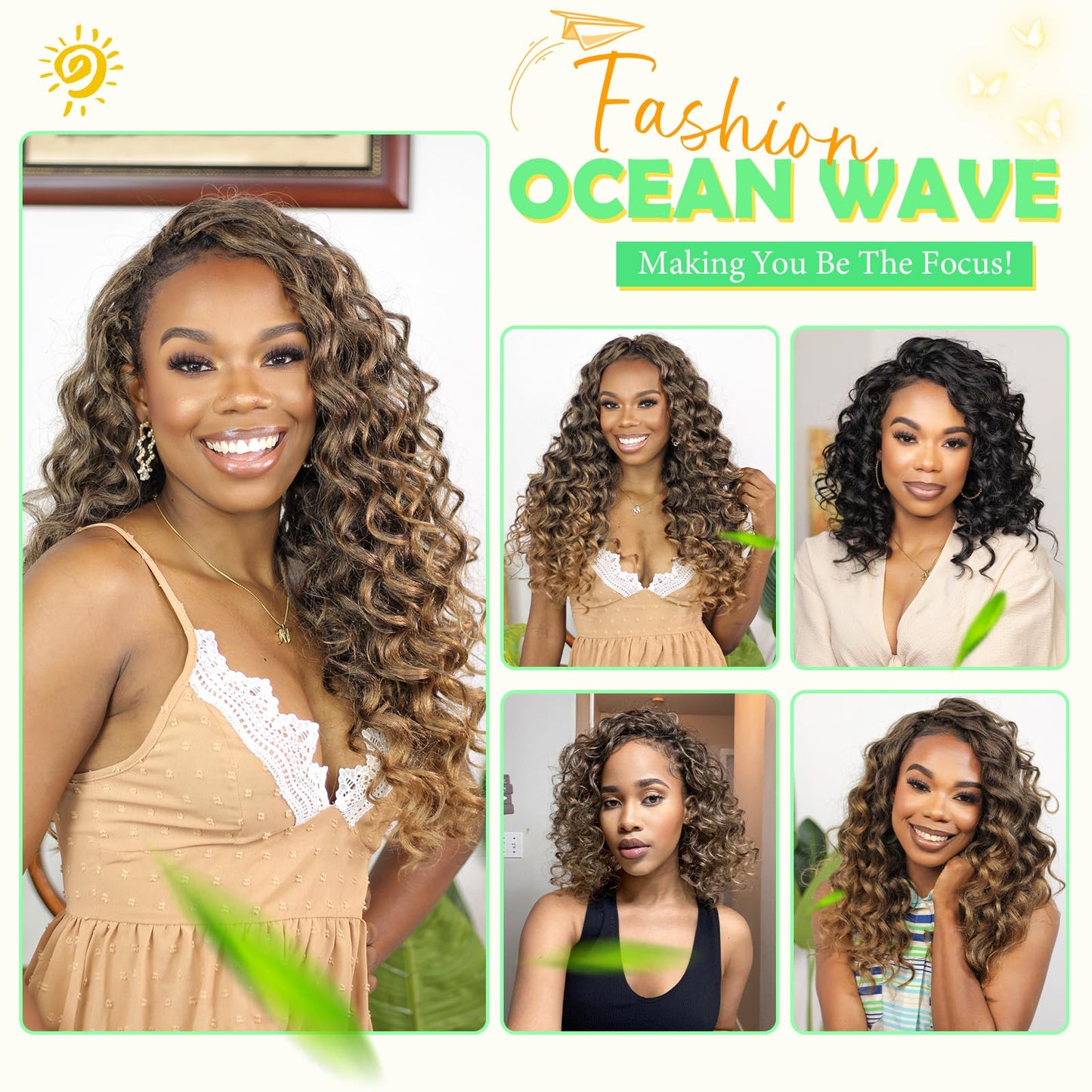 Curly Braiding Hair 9inch Ocean Wave Crochet Hair 7Packs Deep Wave Crochet Hair for Black Women Beach Curl Crochet Hair Extensions (9inch, 4)…