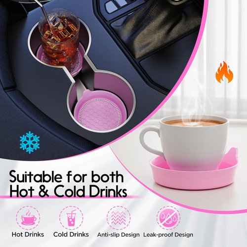 Amooca Car Cup Coaster - Universal Non-Slip Rhinestone Holders | 4-Pack Pink Interior Accessories