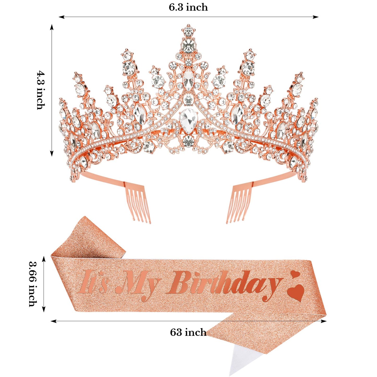 CURASA Birthday Sash and Crown Rose Gold Birthday Sash for Women Birthday Crown Adult Women Giltter Its My Birthday Sash Birthday Tiara for Women Girls Birthday Decoration Party Favors Gifts