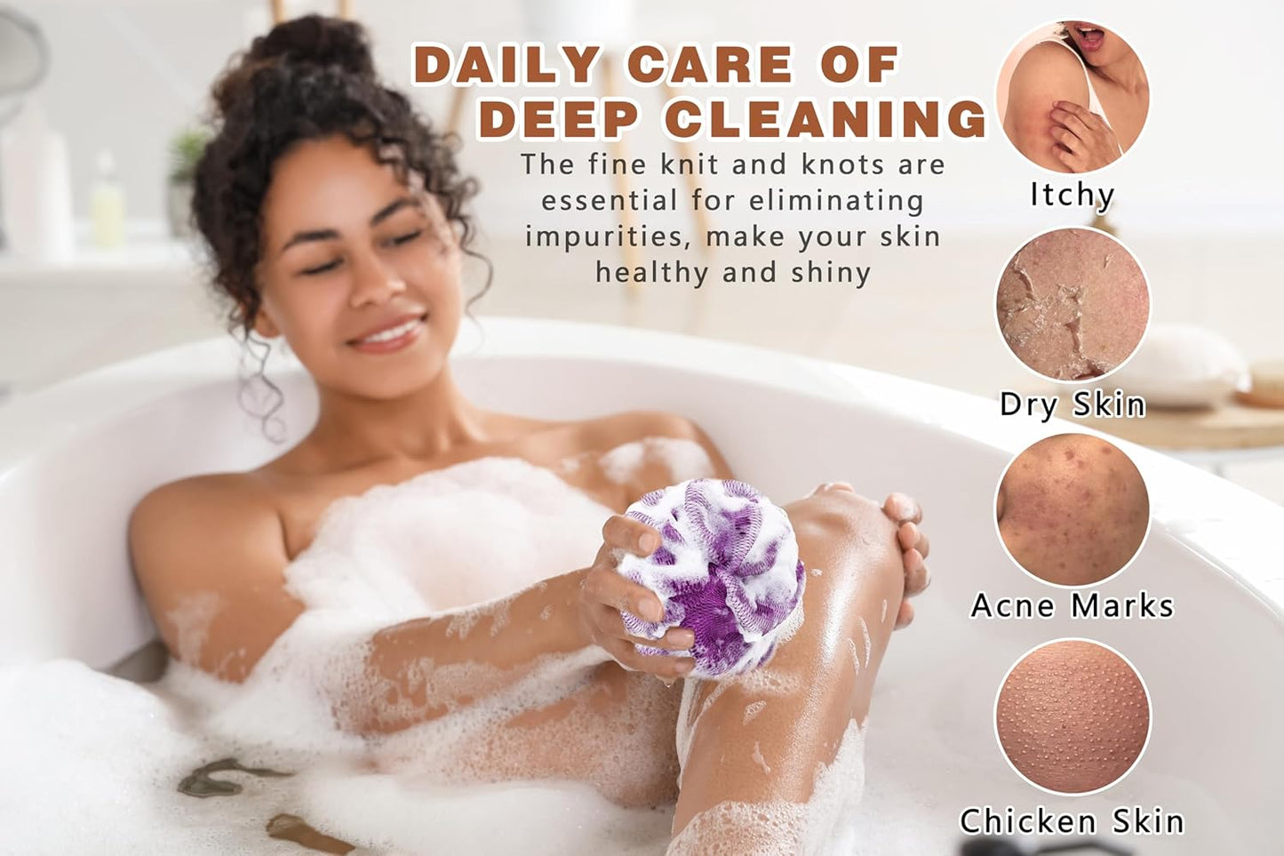 Skiennix Exfoliating Body Scrubber - 2 Pack African Net Sponge for Daily Use | Light Purple & Green