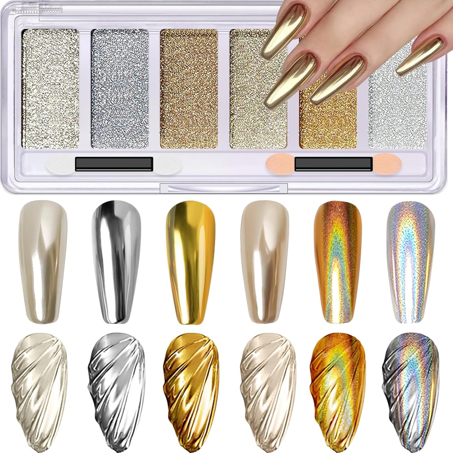 Skiennix Holographic Nail Powder Set - 6 Iridescent Colors for Stunning Metallic Nail Art