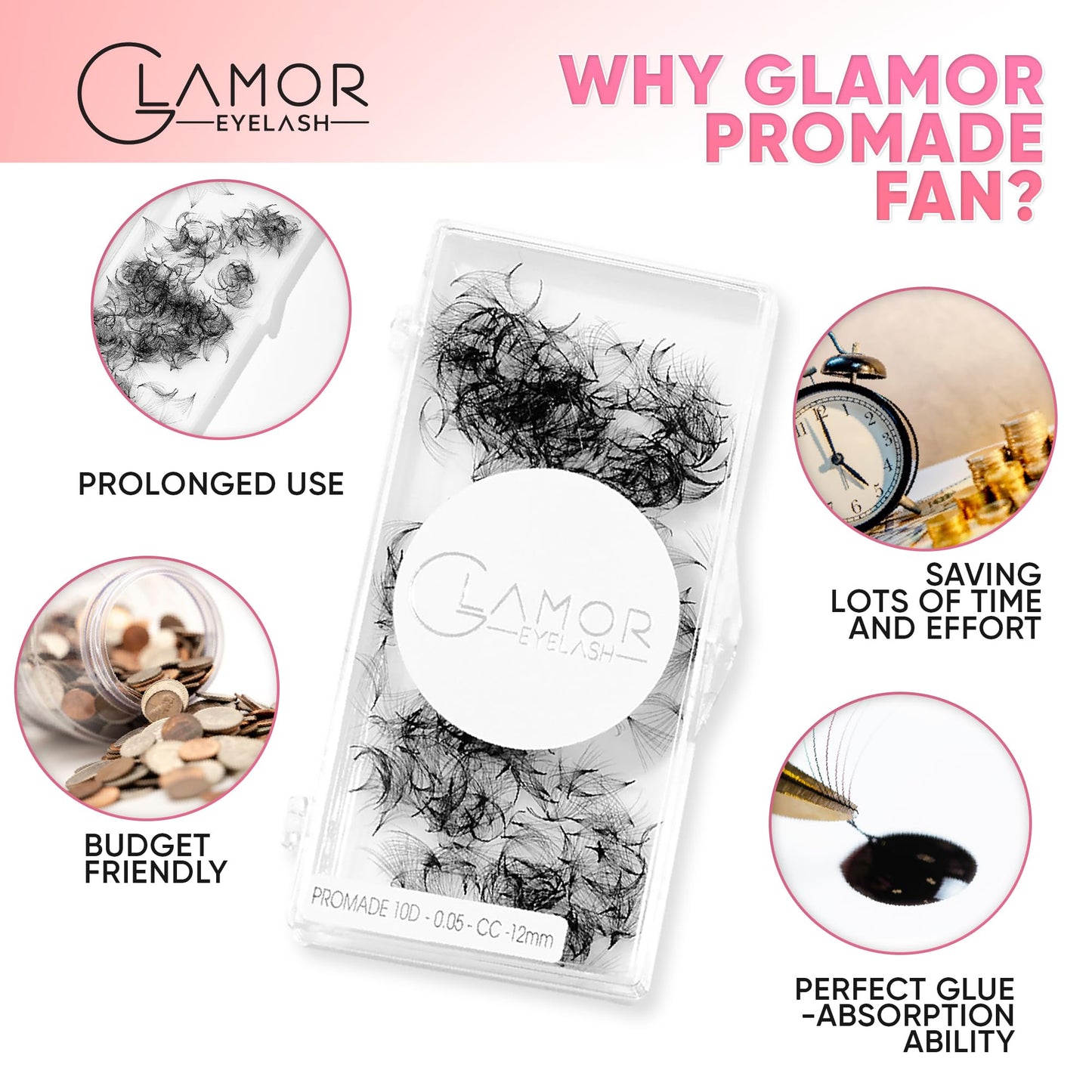 GLAMOREYELASH 500 Promade Volume Fans Loose Eyelash Extension, Handmade Individual Lashes Loose Fan 3D-16D, 0.03/0.05/0.07mm Thickness, C CC D Curl for Mink Lashes, 8-16mm Length (6D-0.07-CC, 14mm)