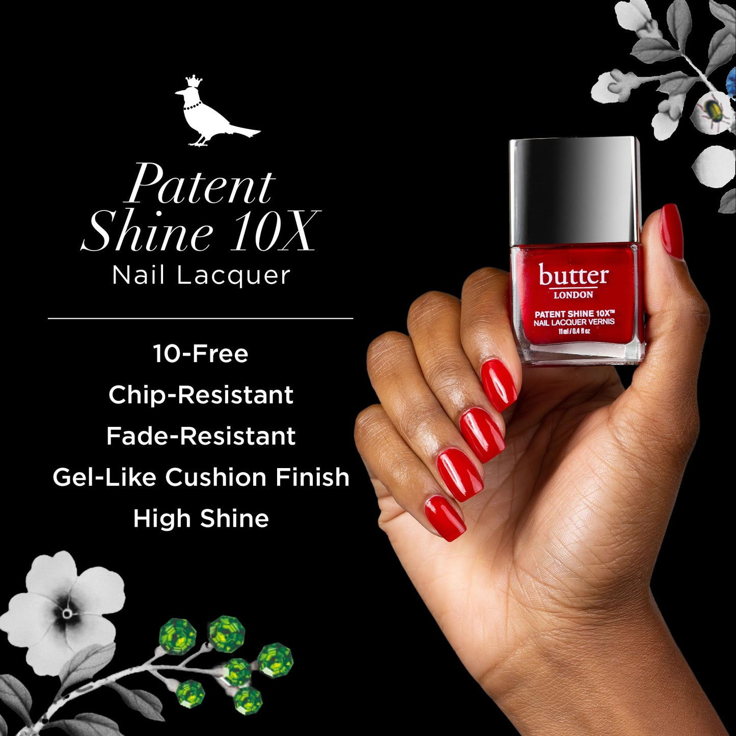 butter LONDON Patent Shine 10X Nail Lacquer Polish, Her Majesty (Red) - Gel-Like Finish & Chip-Resistant Nail Lacquer Helps Protects & Strengthens Nails - Vegan & Cruelty-Free (0.4 Fl Oz)