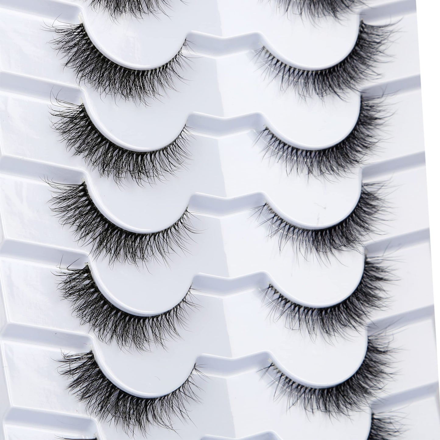 Pooplunch False Eyelashes Cat Eye Look Natural Short Lashes Wispy Clear Band Extension Volume Fluffy Fake Eyelashes Faux Mink Lash Strips 7 Pairs Multipack