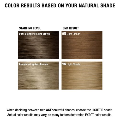 AGE beautiful Permanent Hair Color Dye Liqui Creme | 100% Gray Coverage | Anti-Aging Haircolor | Biotin for Thicker, Fuller Hair | Professional Salon Coloring | 9N Light Blonde