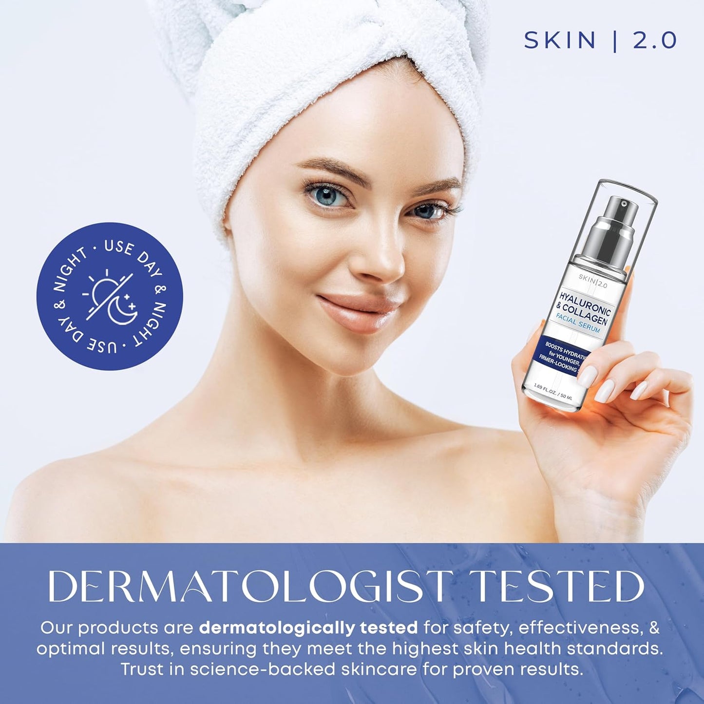 Skin 2.0 Hyaluronic Acid & Collagen Face Serum - Hydrating, Anti-Aging Formula for All Skin Types - 1.69 Fl Oz
