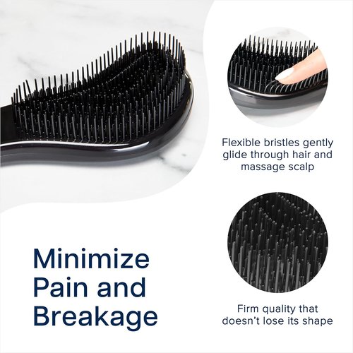 Crave Naturals Glide Thru Detangling Brush, Detangler Brush for Curly, Straight, Wet and Dry Hair Comb for Adults and Kids, Hair Accessories for Women, Black
