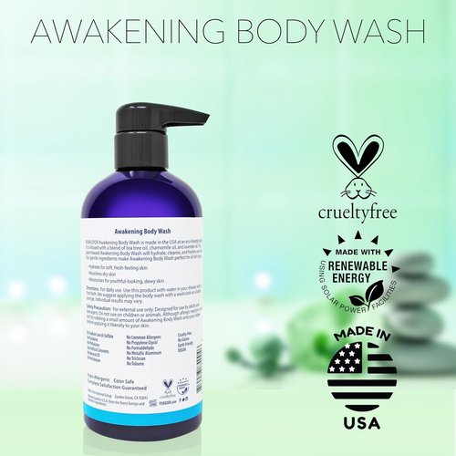 PURA D'OR Awakening Body Wash - pH Balanced with Aloe Vera & Lavender for Soft, Fresh Skin | 16 Oz