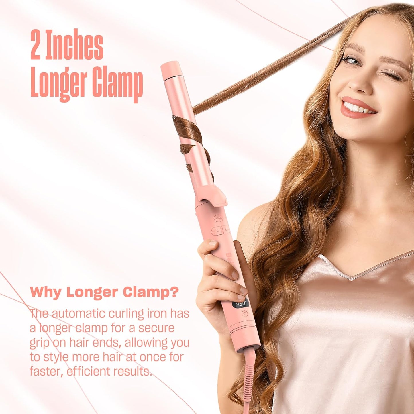 BeKind Waves Automatic Rotating Curling Iron - 1 Inch Tourmaline Ceramic Wand for Beach Waves | Fast Heat-Up, Dual Voltage (Peach)