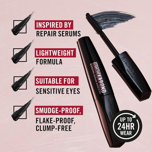 Rimmel Wonder'Bond Mascara - Volumizing Bonding Serum with Biotin | 001 Black, Smudge Proof, 0.39oz