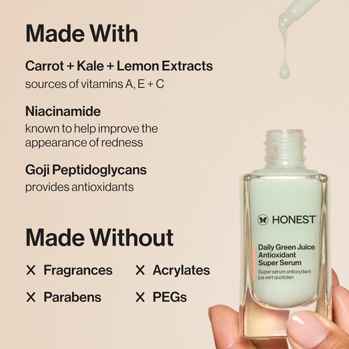 Honest Beauty Daily Green Juice Serum - Antioxidant Formula for Improved Skin Tone & Texture | 1 fl oz