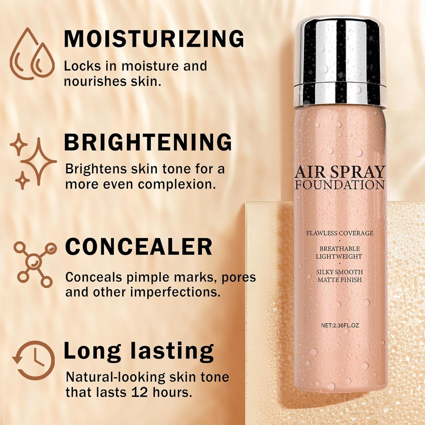 Skiennix Airbrush Foundation Makeup Spray - Full Coverage for Mature Skin | Long-Lasting & Waterproof (Natural/Warm Porcelain)