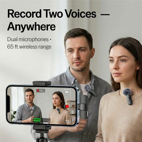 Mini Mic Pro (Latest Model) - Wireless Mini Microphone for iPhone, iPad, Android - 2 Pack Lavalier Microphone for Video Recording - iPhone Mic Crystal Clear Recording with USB-C for Content Creators