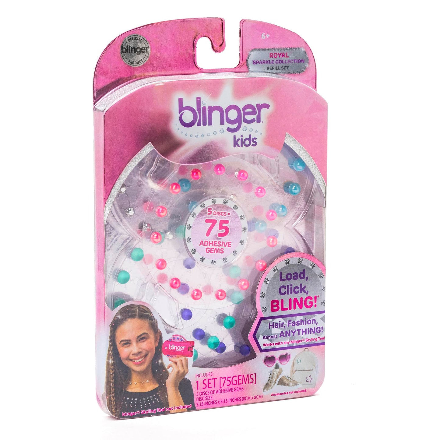 Blinger® Sparkle Collection Refill Pack | 75 Acrylic Rhinestones in 5 Discs | Exclusive for Blinger Gem Stamper (Royal)