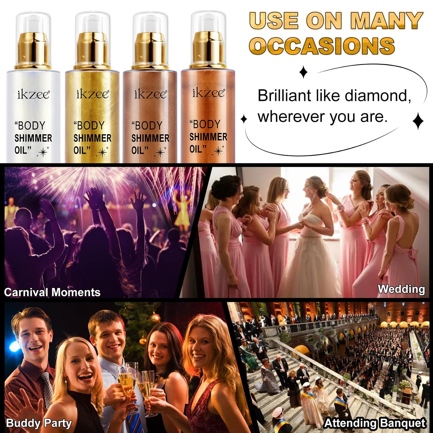 Shimmer Oil 100ml, Moisturizing Long Lasting Body Luminizer Face Brighten, Waterproof Liquid Illuminator Glow, Glitter Oil Highlighter Summer Glowing Makeup (#03 Bronze Gold)