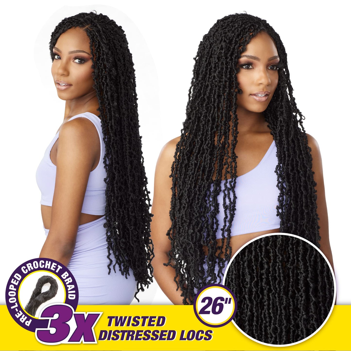 Sensationnel Lulutress Crochet Braiding hair - DIY hair style hair extensions - 3X Twisted DISTRESSED Locs 26 Inch (1 Pack, 1B)