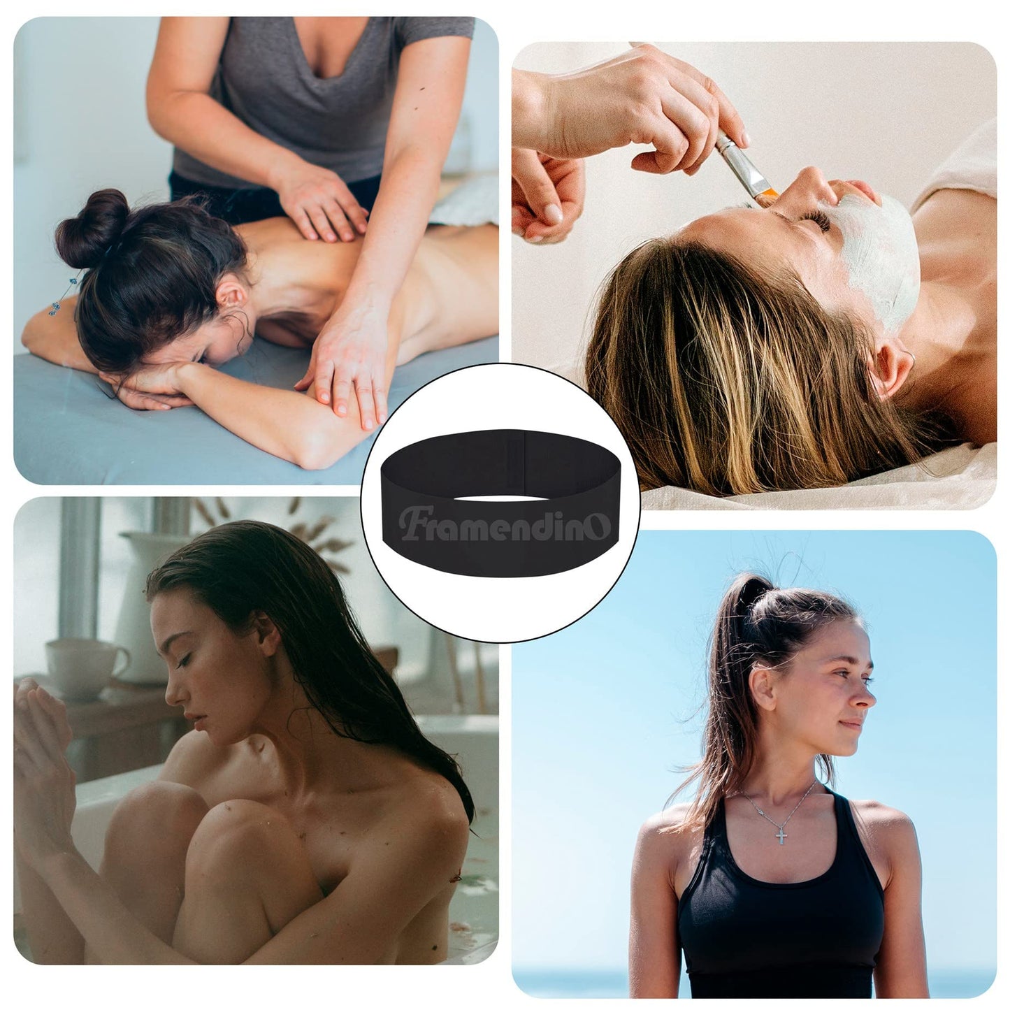 Framendino, 200 Pack Black Disposable SPA Headband Non-Woven Facial Headbands Stretch Soft Skin Care Hair Band with Convenient Closure for Women Girls