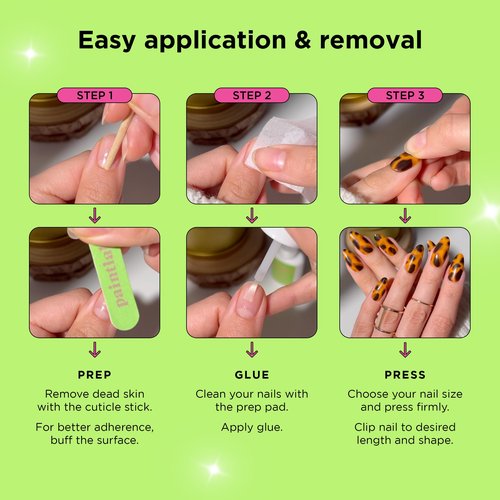 PaintLab Press-On Nails Manicure Kit, Long-Lasting Solid Color Almond Shaped Fake Nails, Glue, File, Prep Pad & Cuticle Stick, 24-Piece Set