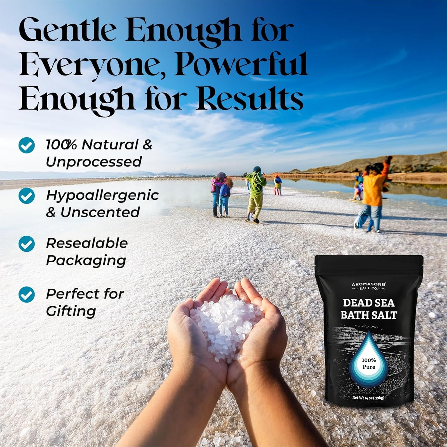 Aromasong Dead Sea Salt Bath Soak - 100% Natural Relaxing & Detoxifying Salts | 14 OZ Resealable Pack