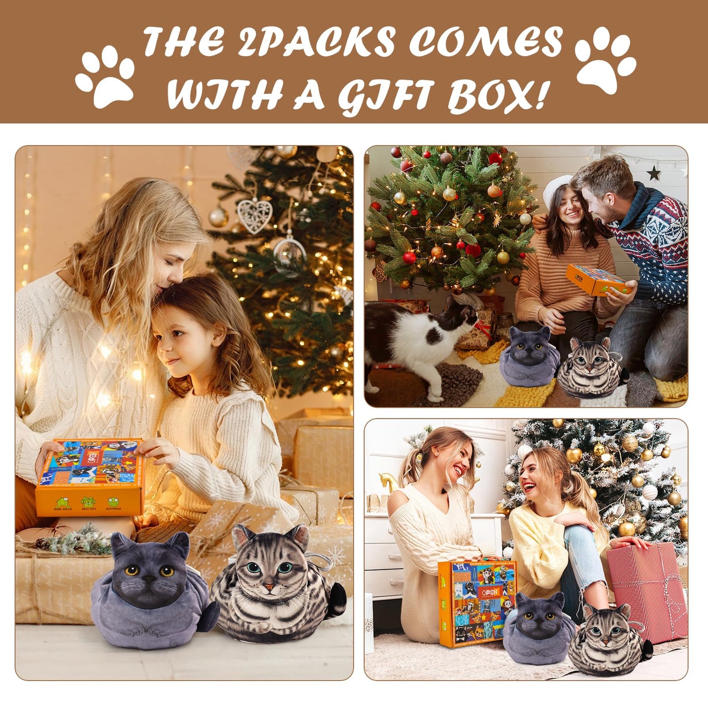 Openhahaha Drawstring Makeup Bag, Cat Makeup Bag, Travel Makeup Organizer, Cosmetic Pouch Bag, Cat Gift for Women, Lay Flat Makeup Bag Gifts for Cat Lovers(2-Pack)