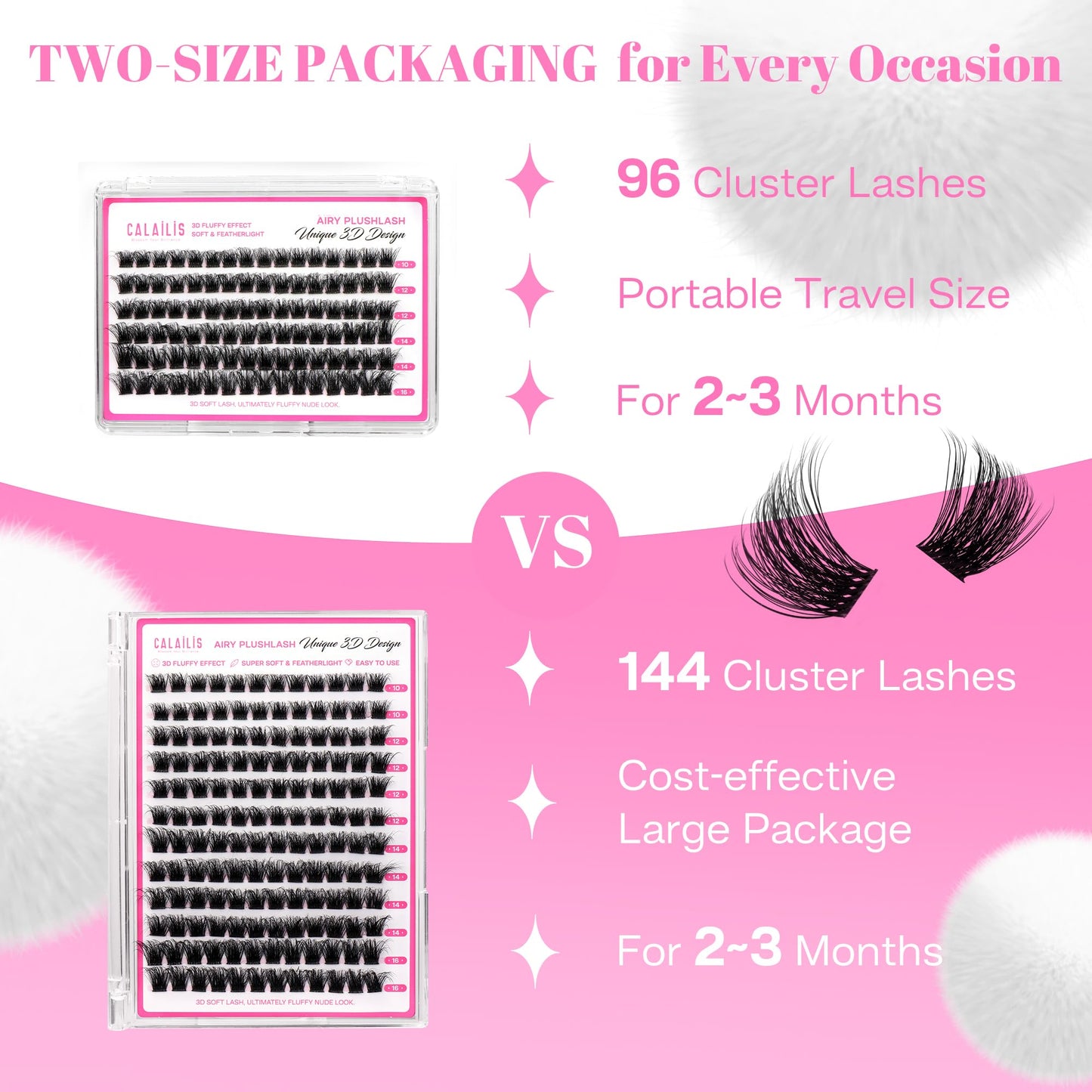 CALAILIS Lash Clusters Wispy 3D Fluffy Cluster Eyelash Extensions 96Pcs Multi-Layered Natural DIY Eyelash Clusters Soft and Reusable Volume Individual Cluster Lashes (56, 10-16MIX)