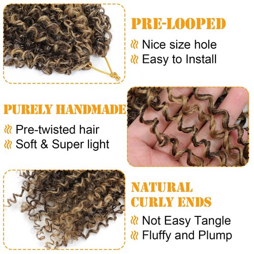 Aksice 10 Inch 8 Packs Yanky Twist Crochet Hair for Women Pre-looped Mini Twist Hair Bohemian Passion Twist Crochet Hair Boho Crochet Braids Synthetic (4H27)