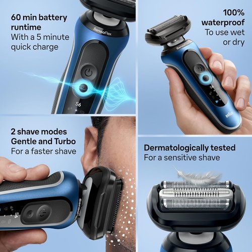 Braun Electric Shaver - Series 6 6177cc | Wet & Dry Shaving with Turbo & Gentle Modes - Blue