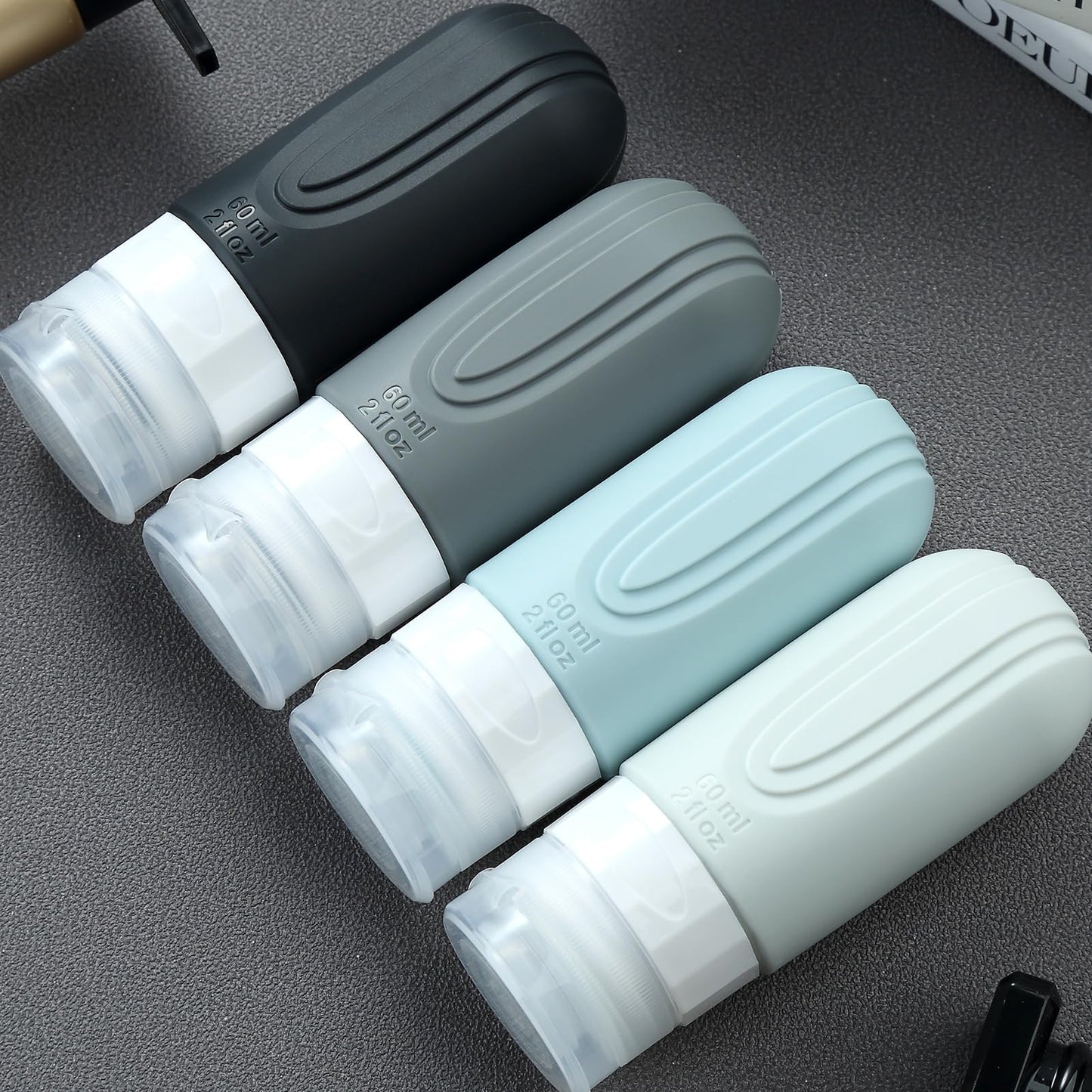 Mrsdry Travel Bottles for Toiletries, Tsa Approved 2oz Travel size Bottles, BPA Free Leak Proof Travel Toiletry Containers, Refillable Travel Accessories with Toiletry Bag for Shampoo Liquid (4 Pack)