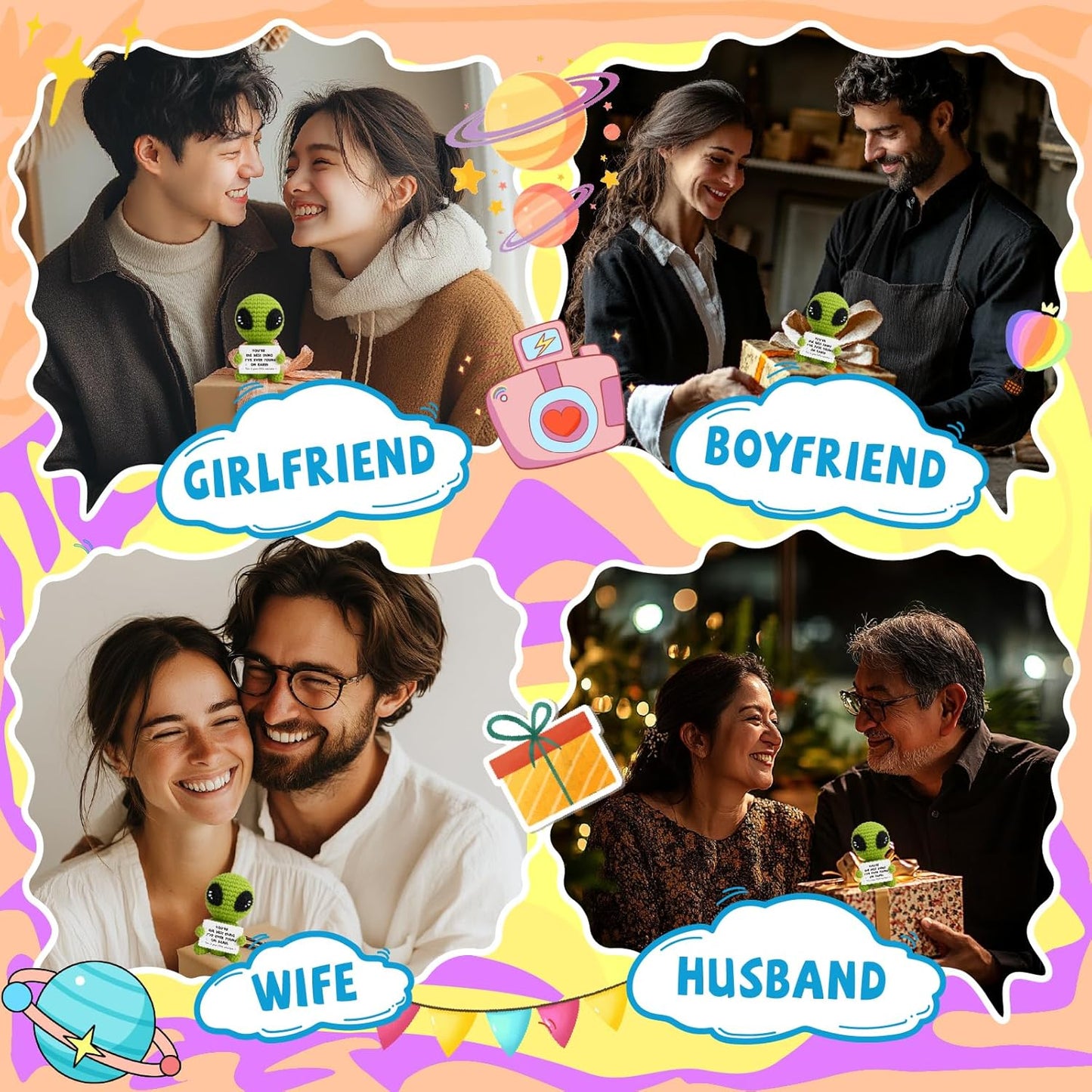 Unique Valentines Gifts for Him Her Boyfriend Girlfriend Crochet Alien Valentines Day Anniversary Birthday Funny Romantic Gifts to My Love Men Women