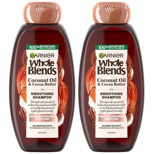 Garnier Whole Blends Coconut Oil & Cocoa Butter Smoothing Shampoo - Frizz Control, 22 Fl Oz, 2 Count