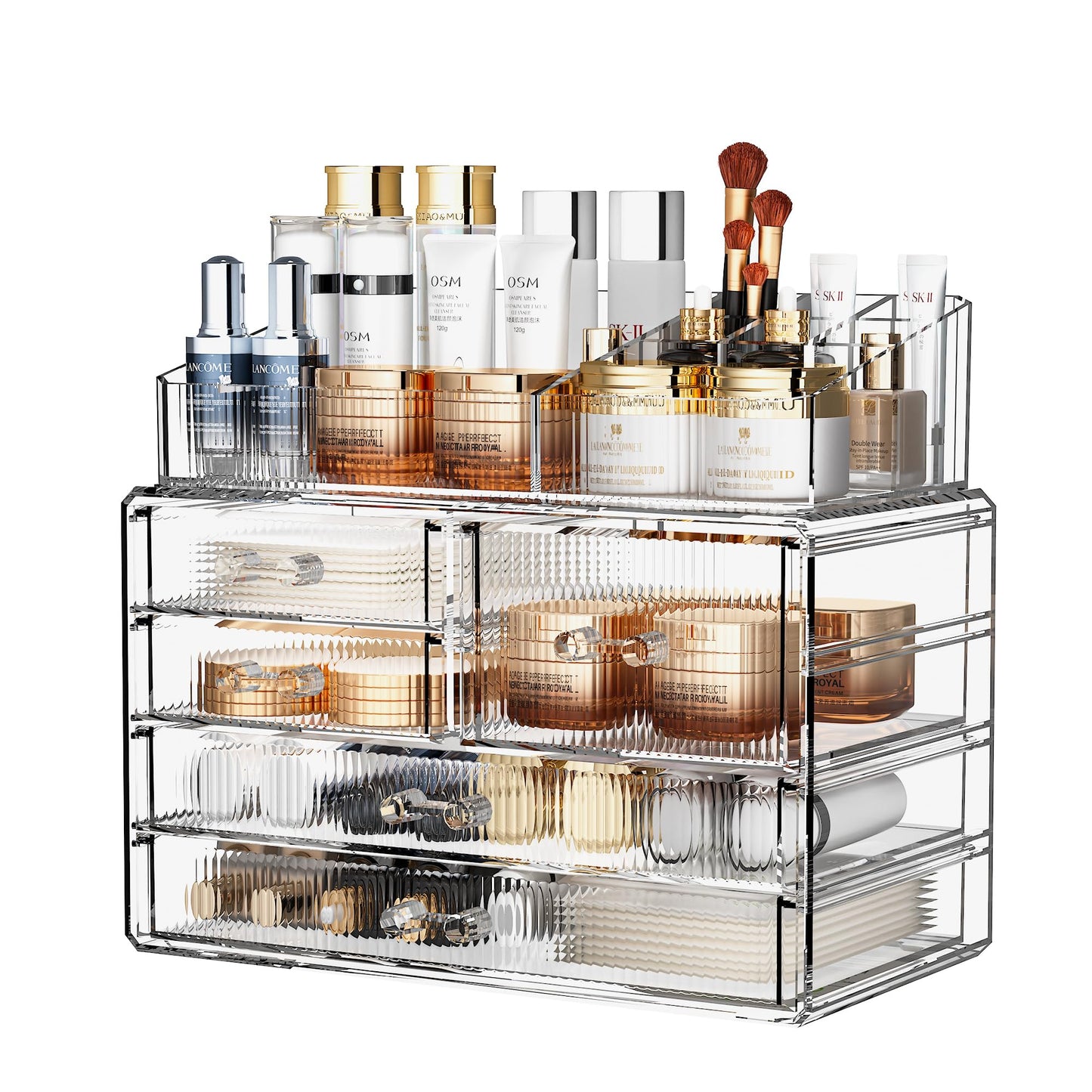 ZHIAI Stackable Storage Drawers, Acrylic Bathroom Counter Organizer Clear Makeup Organizers for Vanity, Kitchen Cabinets, Bathroom, Undersink, Home Organization and Storage (2Top 3 Drawers,)