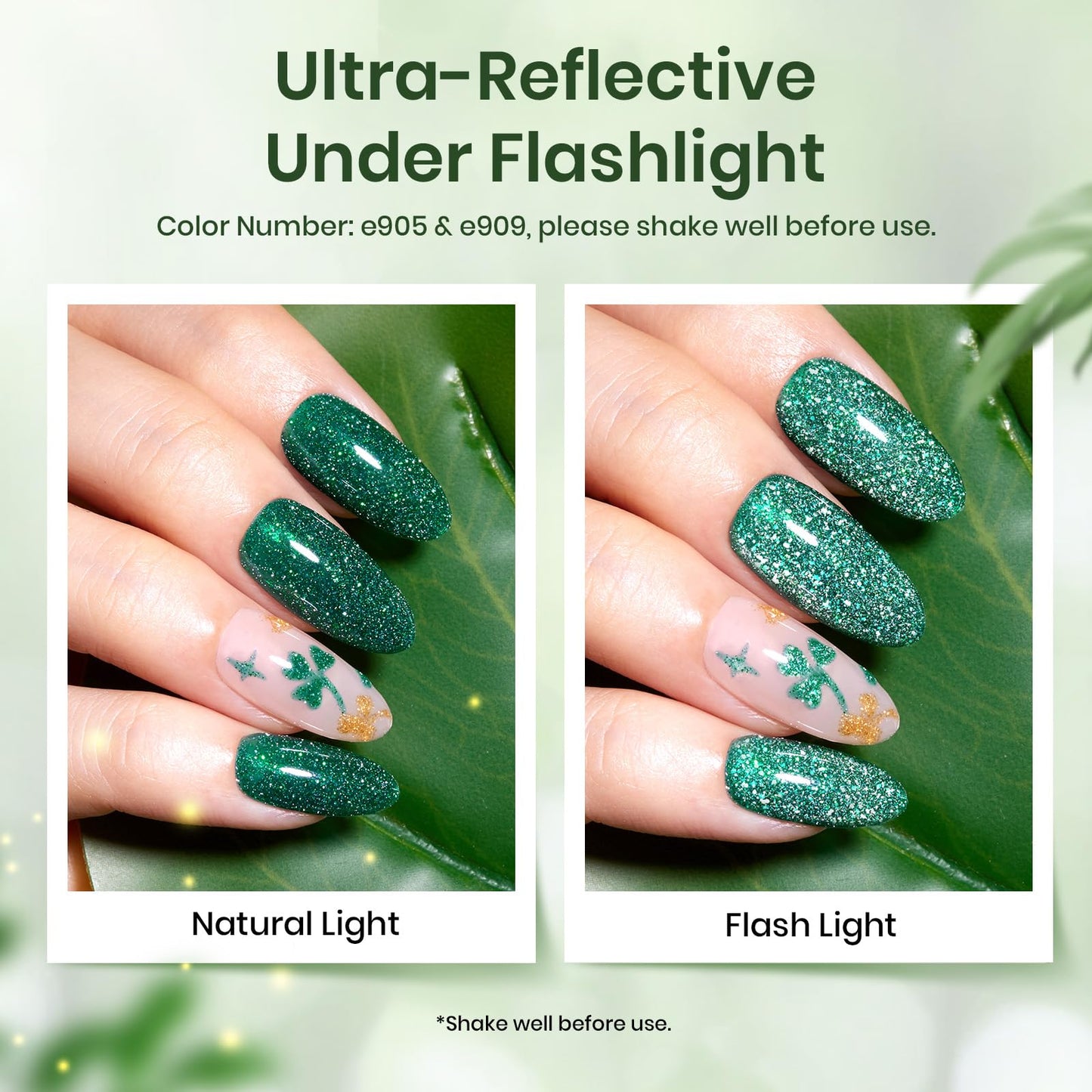 Beetles Gel Polish Green Gel Nail Polish Set, Cat Eye Jelly Gel Polish with Color Swatch Dots Magnet, 6 Color Glitter Enchanted Forest Theme for Salon Gel Manicure Nail Art DIY at Home