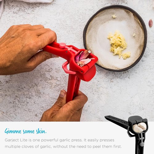 Dreamfarm Garject Lite Garlic Peeler & Press - 2-In-1 Mincer with Ejector, Red Nylon