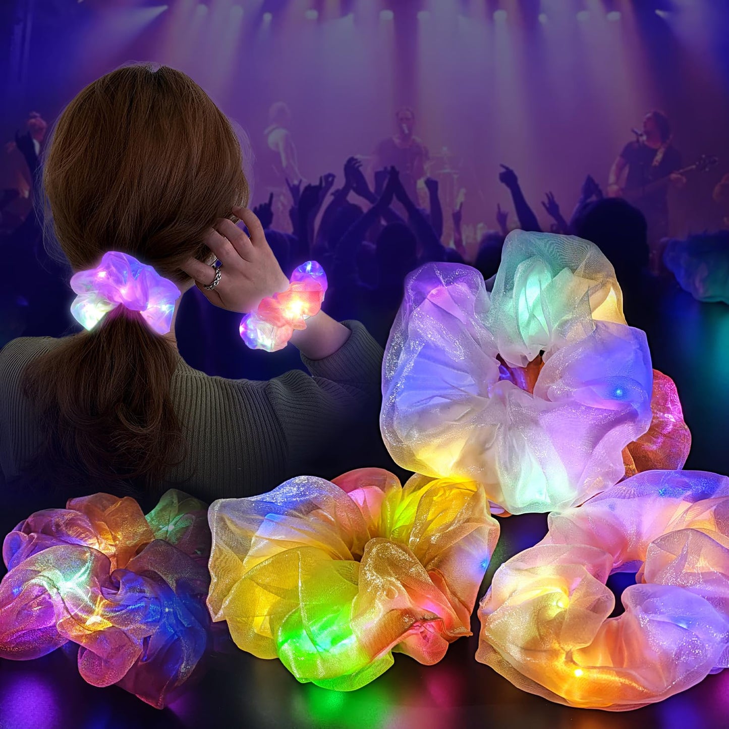 MUYANN Light Up Scrunchies Hair 80s - LED Scrunchy for Women & Girls - Neon, Glow in the Dark Hair Accessories - Hair Ties & Bands -Girl Gifts - Christmas Party Favors & Supplies