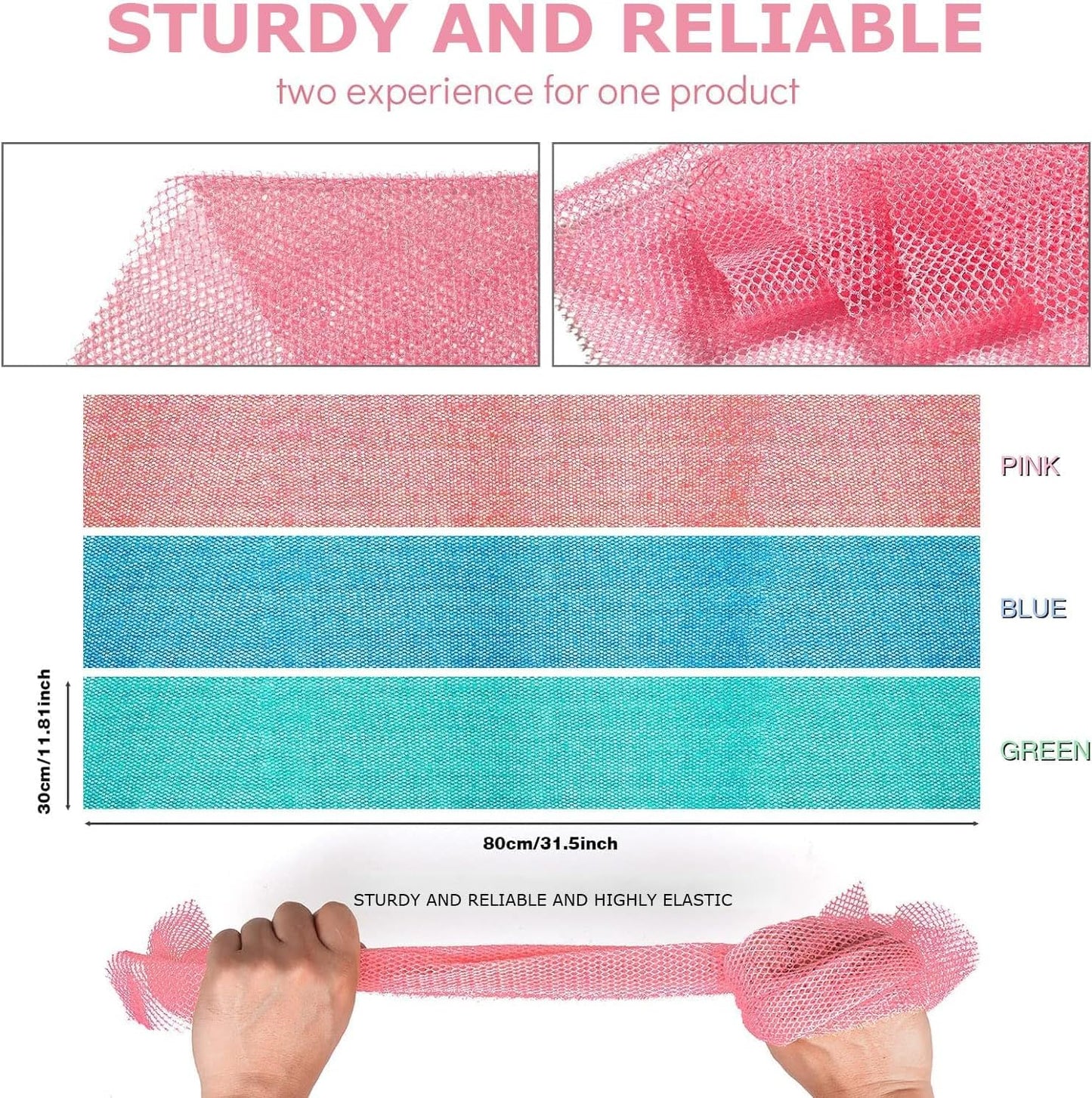 UJFQBH African Exfoliating Net - 3-Piece Bath Sponge Set for Smooth Skin | Pink, Blue, Green