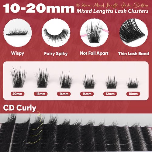 Volume Lash Clusters Kit Wispy Cluster Lash Extensions Kit Volume Eyelash Clusters 10-20mm CD Curly Eyelash Extension Kit Wispy Individual Lashes Kit Thick Cluster Lashes by BXMZKD
