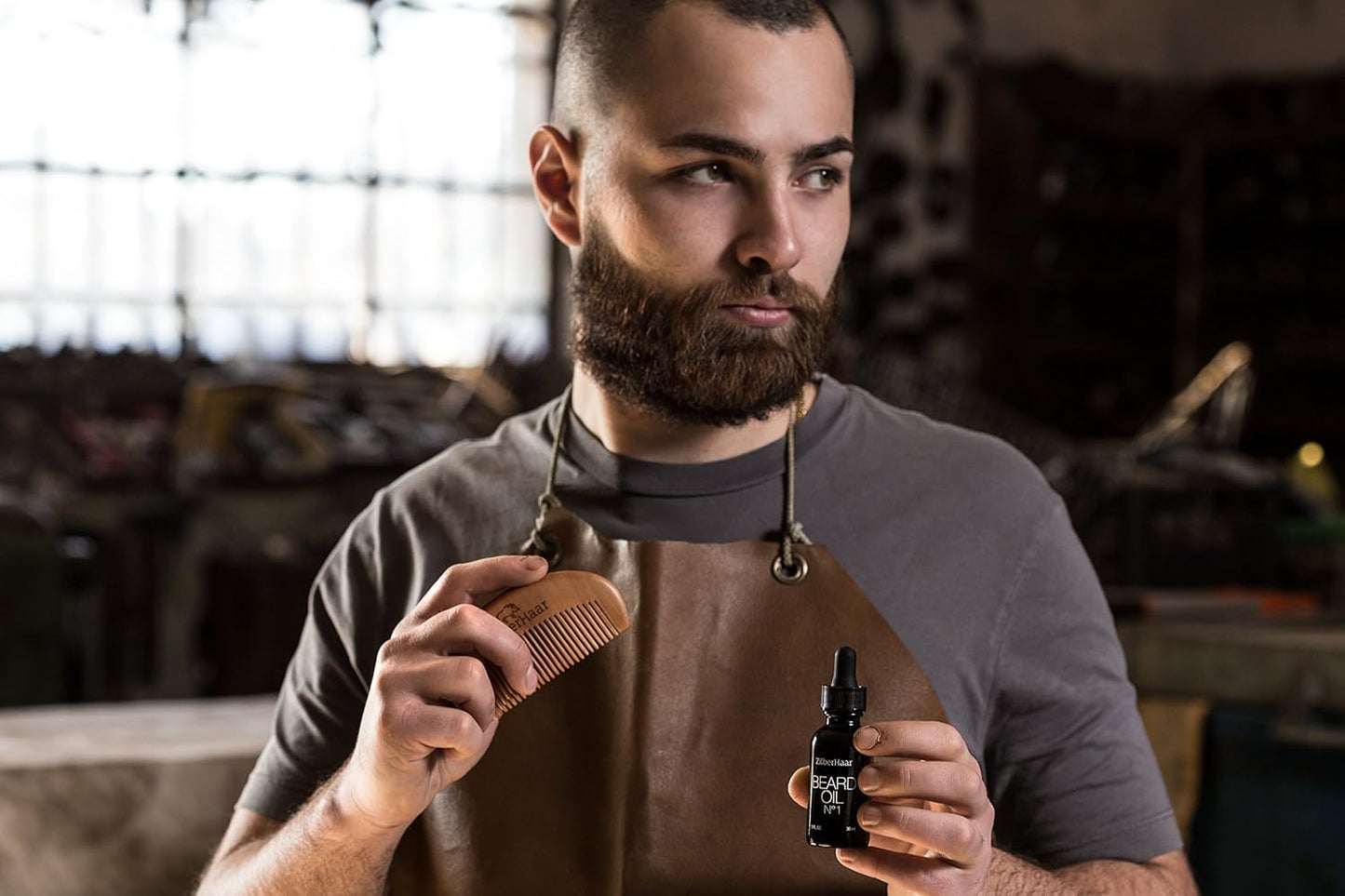 ZilberHaar Beard Oil №1 - Organic Moroccan Argan & Jojoba Oil for Hydrated Beard Growth - 1 oz | Free Comb Gift