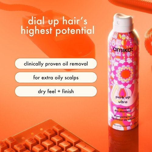 amika perk up ultra oil control dry shampoo | cleans + refreshes scalp + roots, absorbs + helps control oils, extends styles between washes, for all hair types with extra oily scalps