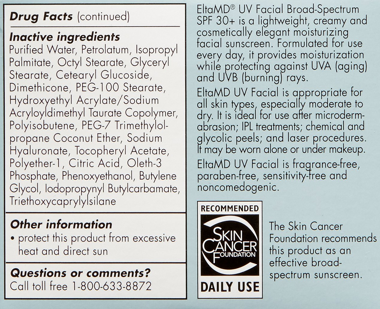 EltaMD UV Facial Sunscreen SPF 30+ - Broad Spectrum Moisturizing Face Lotion with Hyaluronic Acid | 3.0 oz Tube