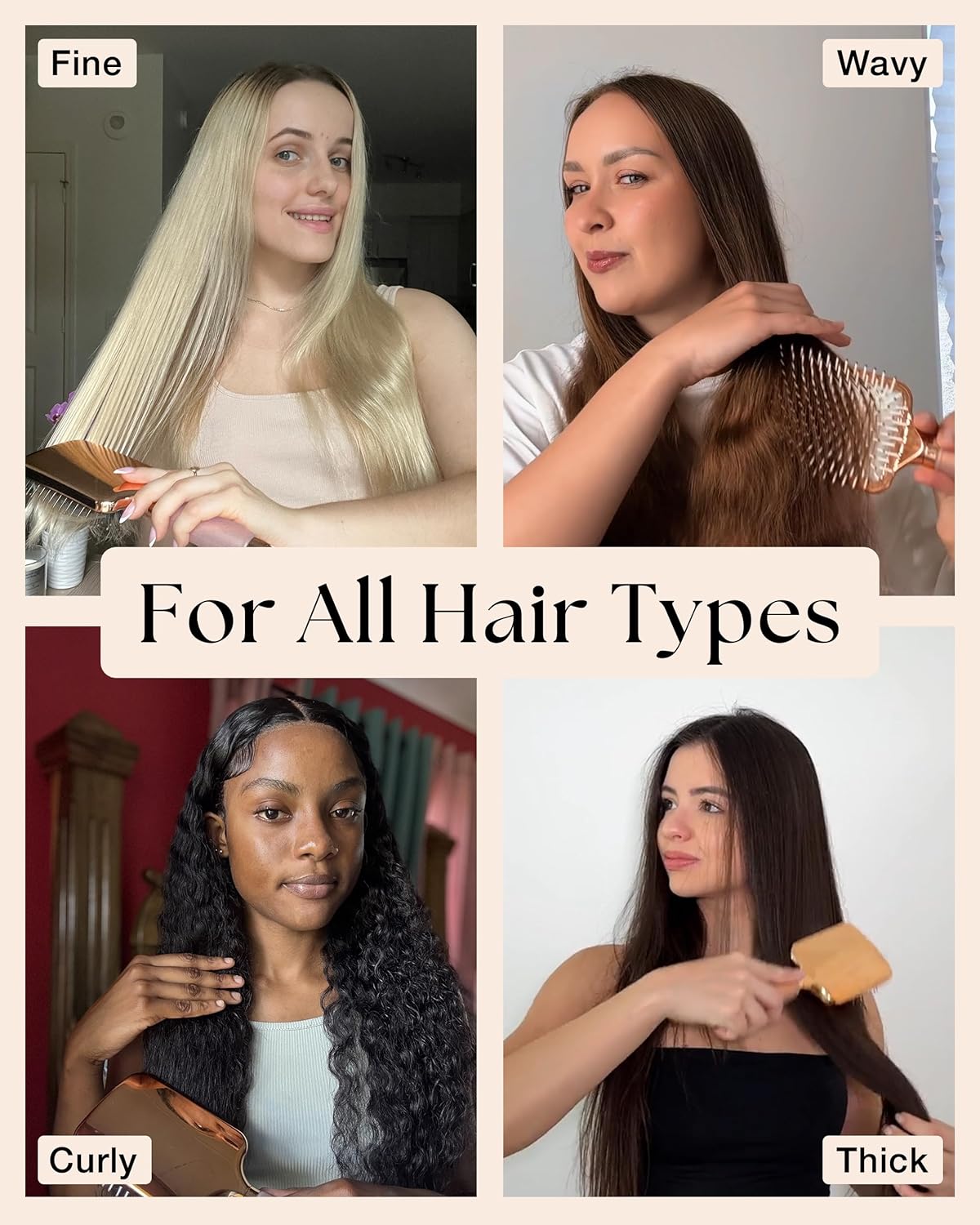 Lily England Paddle Hair Brush - Professional Detangling & Blow Drying Tool | Rose Gold-White Design