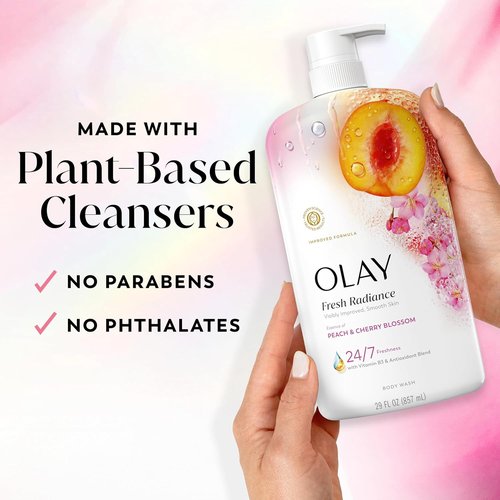 Olay Body Wash - Fresh Radiance Formula with Vitamin B3 & Antioxidants | Peach & Cherry Blossom Scent, 29 fl oz