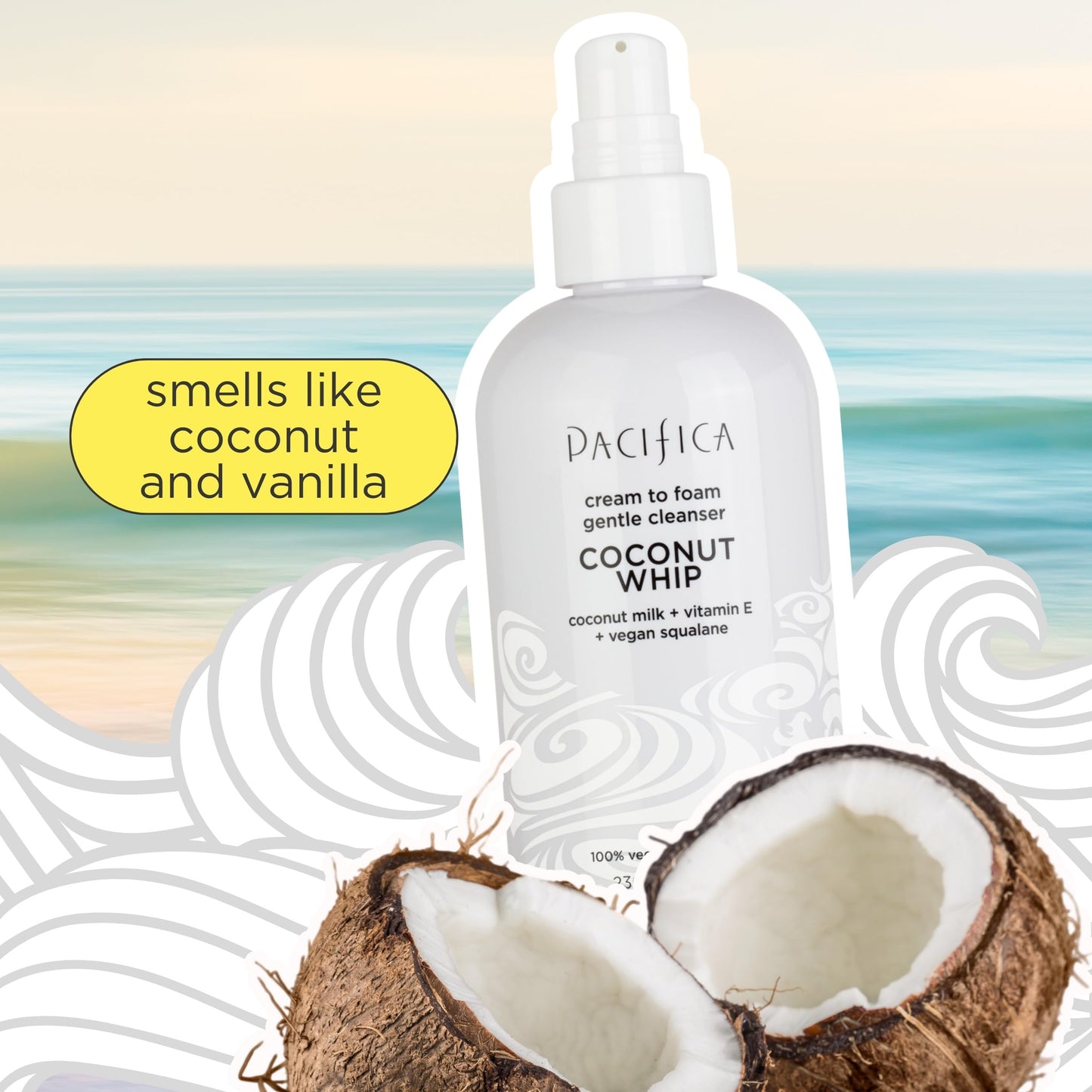 Pacifica Coconut Whip Cream to Foam Face Wash - Gentle Hydrating Facial Cleanser for Dry & Sensitive Skin, Moisturizing Daily Face Wash, Non-Comedogenic Vegan & Cruelty-Free, Dermatologist Tested 8oz